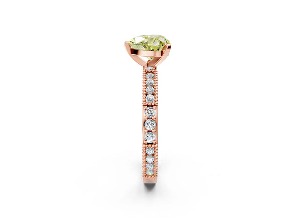 Rose gold Fancy Yellow Heart  Solitaire with Pavé Band and Four-Prong Setting