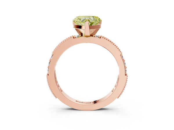 Rose gold Fancy Yellow Heart  Solitaire with Pavé Band and Four-Prong Setting