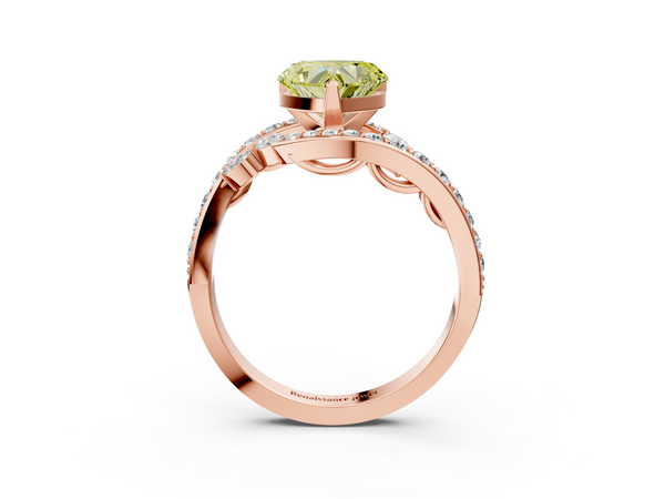 Rose gold Fancy Yellow Heart  Solitaire with Pavé Twist Band and Four-Prong Setting