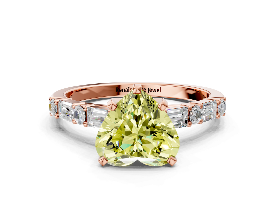 Rose gold Fancy Yellow Heart  Solitaire with Side Baguettes and Channel Set Band_45