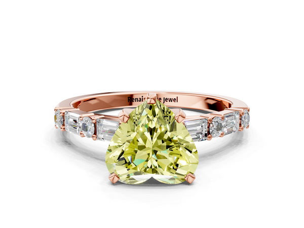 Rose gold Fancy Yellow Heart Cut Diamond Solitaire with Side Baguettes and Channel Set Band