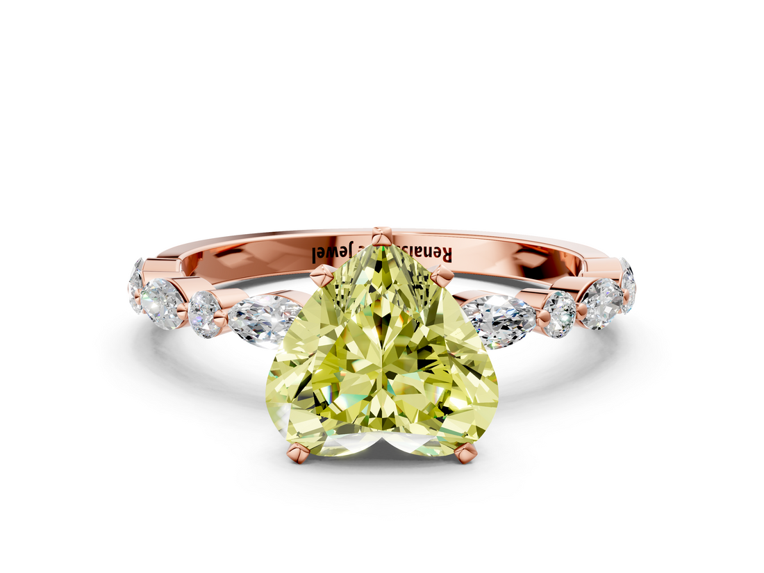 Rose gold Fancy Yellow Heart  Solitaire with Side Stones on a Pavé Band and Four-Prong Setting_24