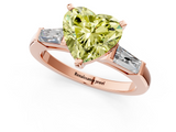 Rose gold Fancy Yellow Heart  Solitaire with Tapered Baguette Side Stones on a Classic Band with Four-Prong Setting_116