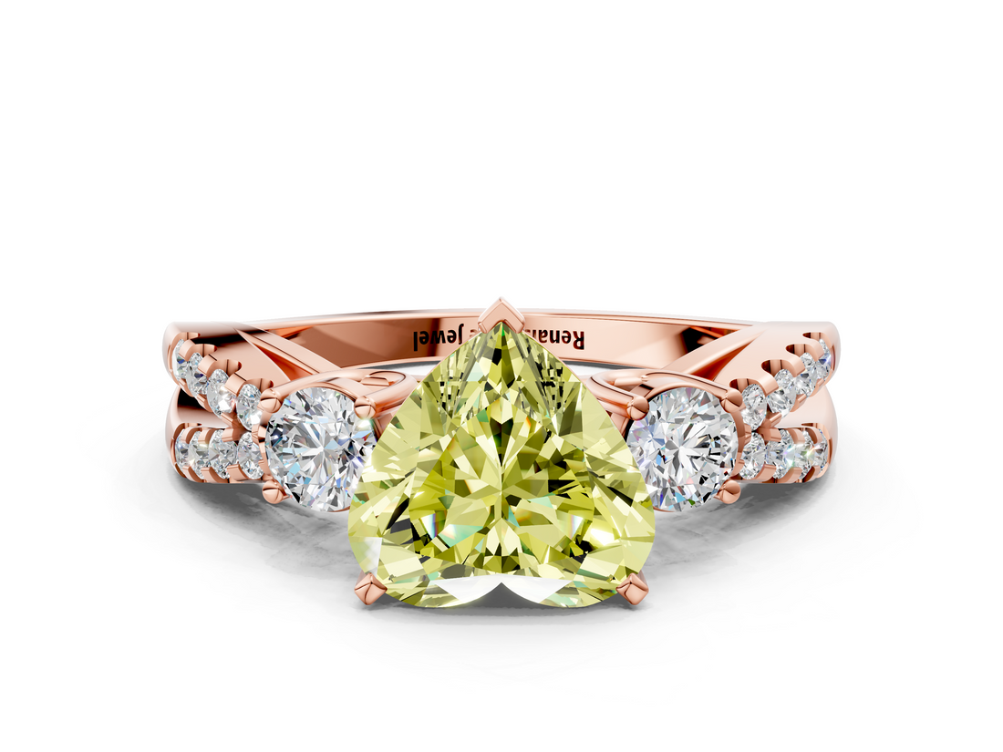 Rose gold Fancy Yellow Heart  Three-Stone Diamond Ring with Pavé Split Shank and Four-Prong Setting_45