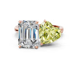 Rose gold Fancy Yellow Heart  and Emerald Cut Toi Moi Ring with Prong Setting_46