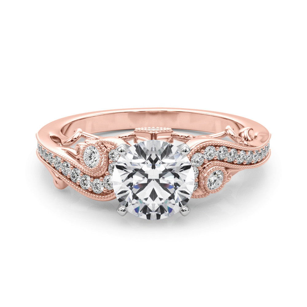 Rose gold Fancy Yellow Heart cut Solitaire with Milgrain Pave Band and Four-Prong Setting 1