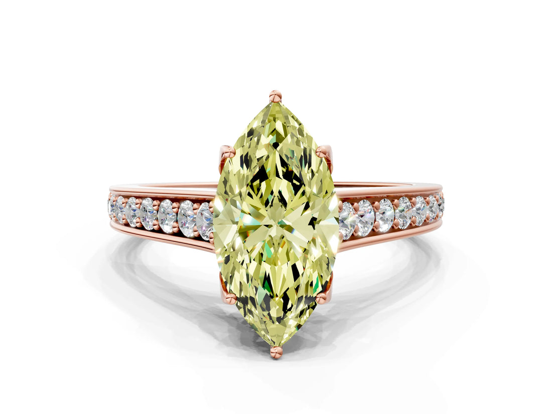 Rose gold Fancy Yellow Marquise  Brilliant Cut Diamond Engagement Ring with Pavé Band and Four-Prong Setting_29
