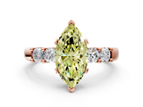 Rose gold Fancy Yellow Marquise  Brilliant Cut Diamond Five-Stone Prong Set Engagement Ring with Channel Band