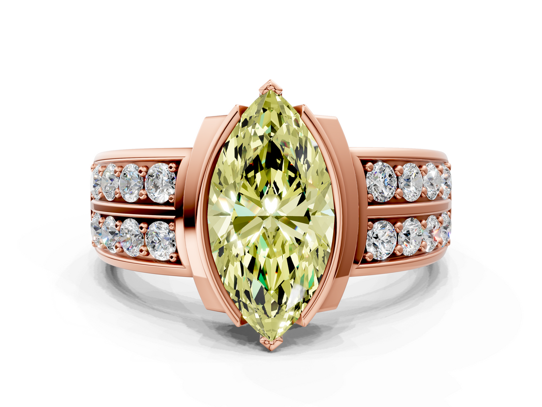 Rose gold Fancy Yellow Marquise  Brilliant Diamond Channel Set Wide Band Ring with Bezel Setting