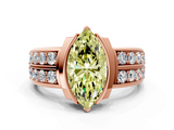 Rose gold Fancy Yellow Marquise  Brilliant Diamond Channel Set Wide Band Ring with Bezel Setting