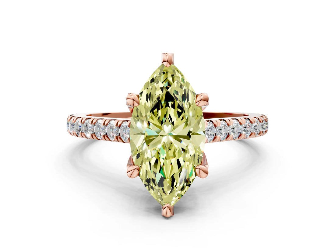 Rose gold Fancy Yellow Marquise  Brilliant Diamond Solitaire with Pavé Band and Four-Prong Setting 1
