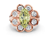 Rose gold Fancy Yellow Marquise  Brilliant Flower Halo Diamond Split Shank Ring_75