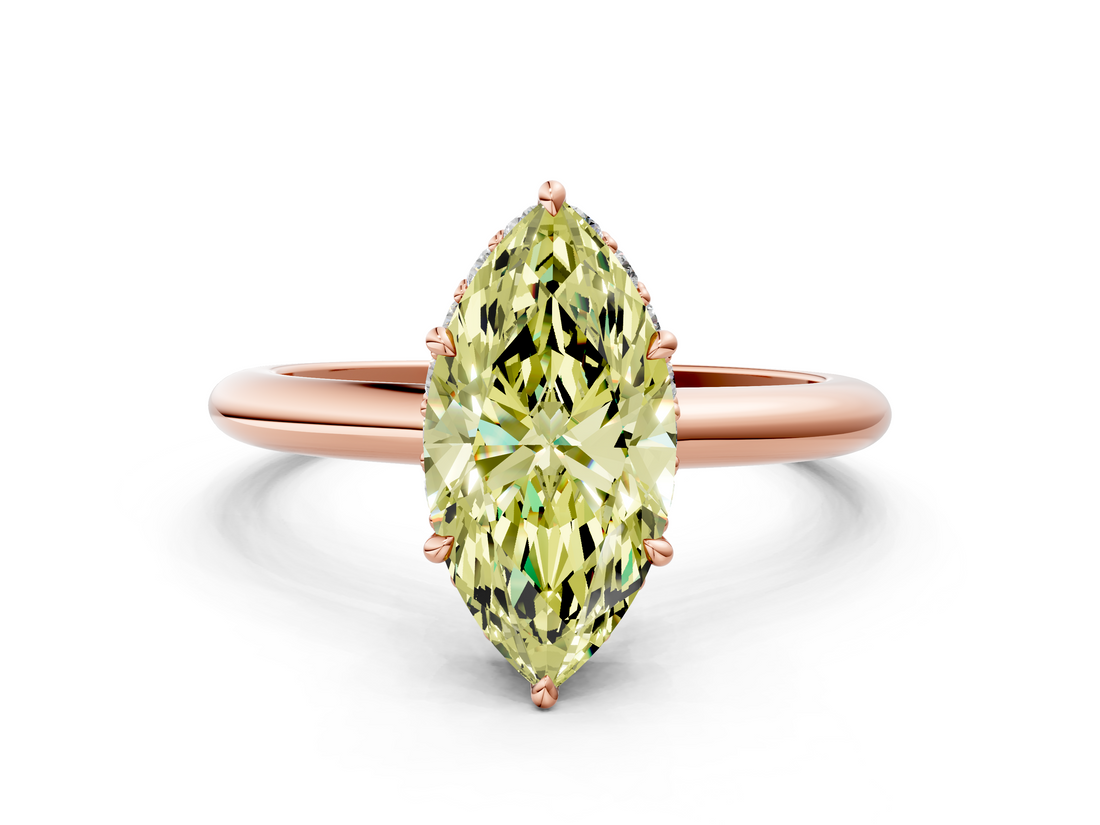 Rose gold Fancy Yellow Marquise  Brilliant Solitaire Engagement Ring with Six-Prong Setting and Classic Band