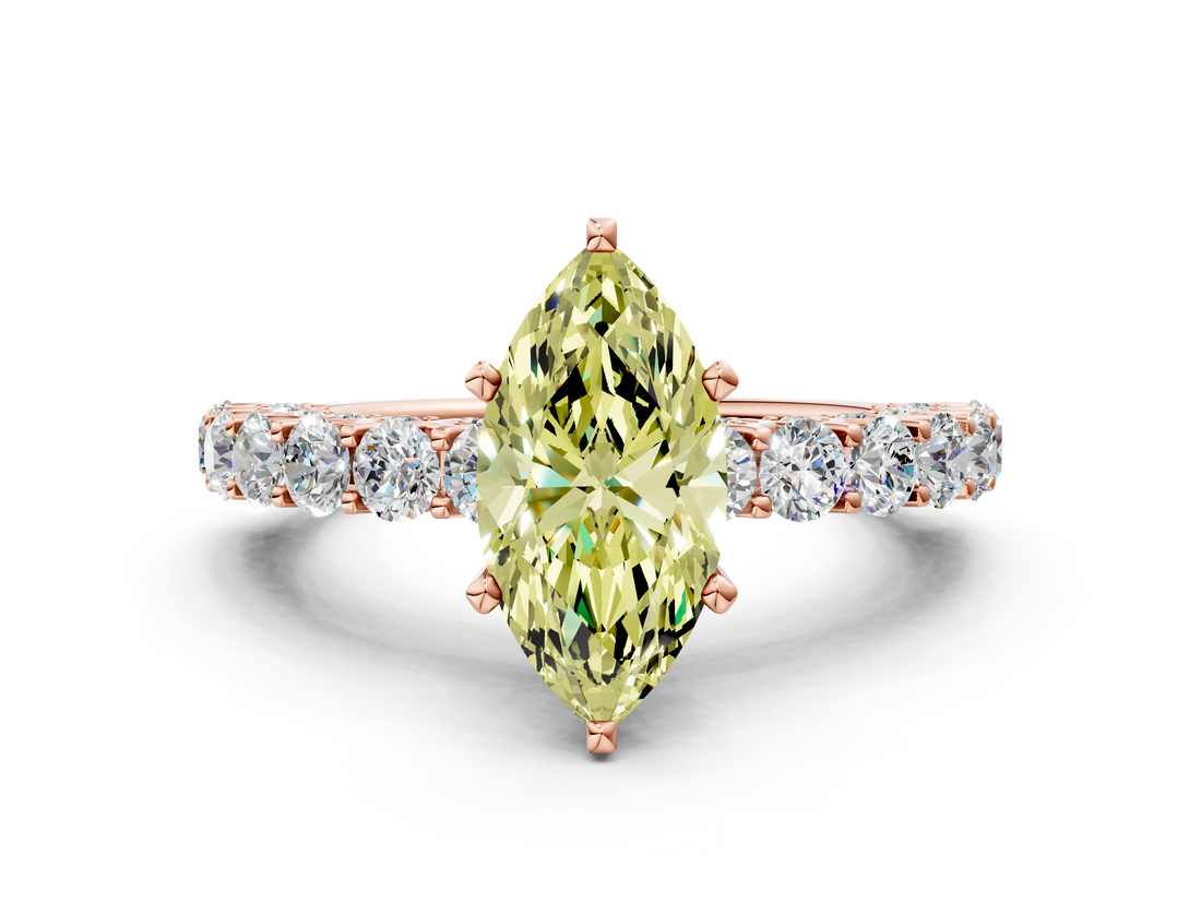 Rose gold Fancy Yellow Marquise  Brilliant Solitaire with Pavé Band and Four-Prong Setting_16