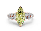 Rose gold Fancy Yellow Marquise  Cluster Diamond Engagement Ring with Pavé Band and Four-Prong Setting