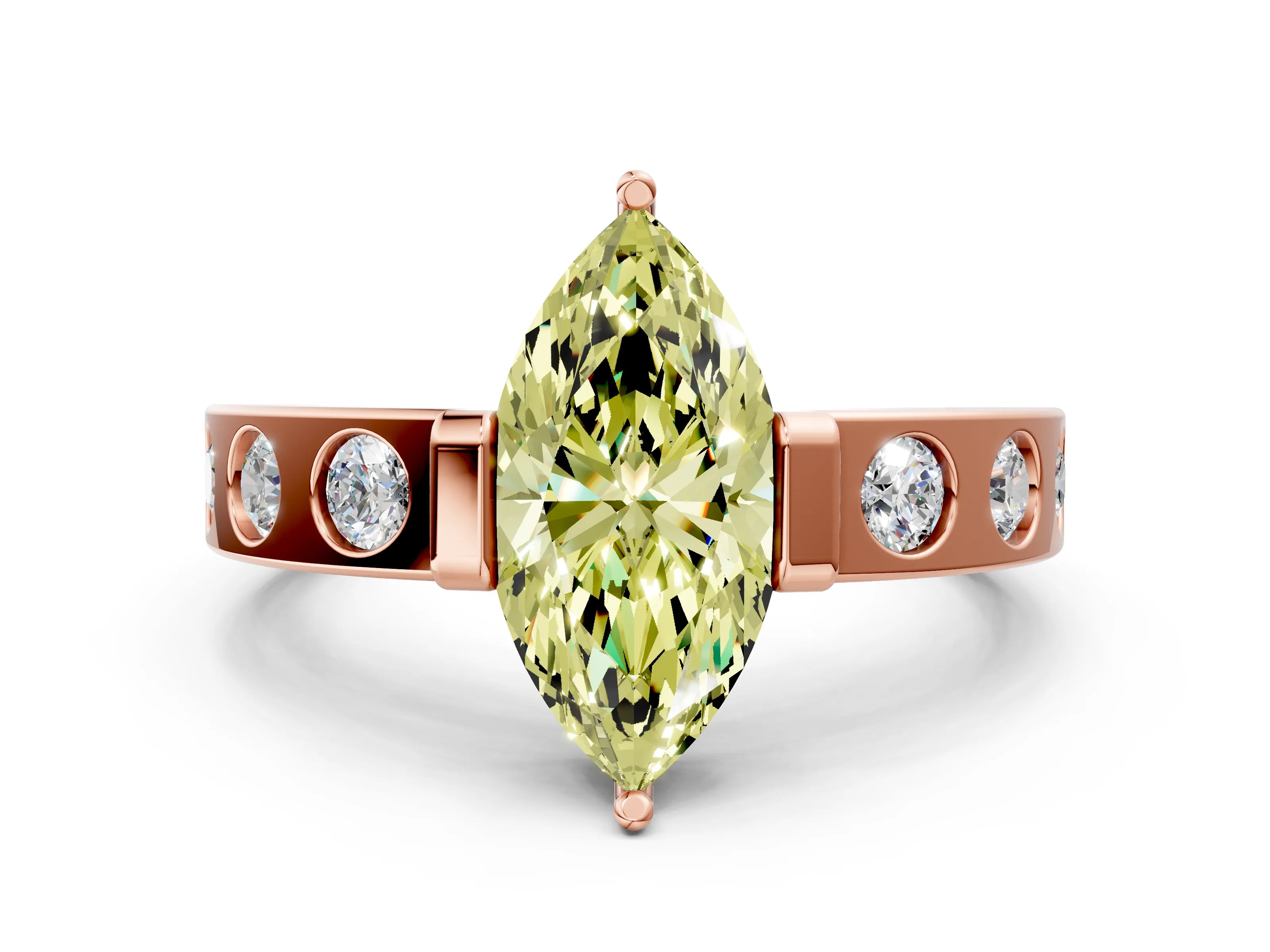 Rose gold Fancy Yellow Marquise Cut Brilliant Channel-Set Diamond Ring with Bezel Prong Setting