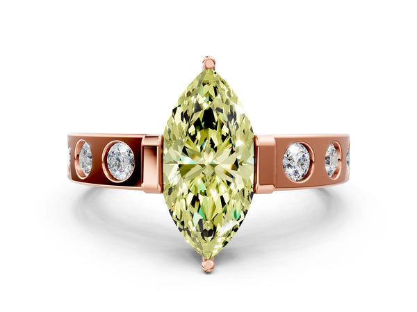 Rose gold Fancy Yellow Marquise Cut Brilliant Channel-Set Diamond Ring with Bezel Prong Setting