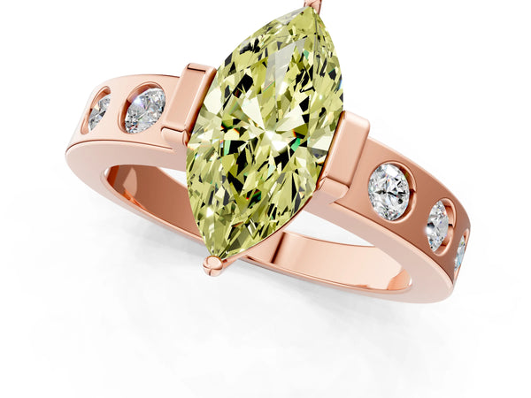 Rose gold Fancy Yellow Marquise Cut Brilliant Channel-Set Diamond Ring with Bezel Prong Setting