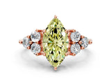 Rose gold Fancy Yellow Marquise Cut Brilliant Diamond Cluster Accent Solitaire Ring with Prong Setting