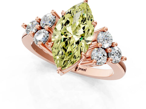Rose gold Fancy Yellow Marquise Cut Brilliant Diamond Cluster Accent Solitaire Ring with Prong Setting_1