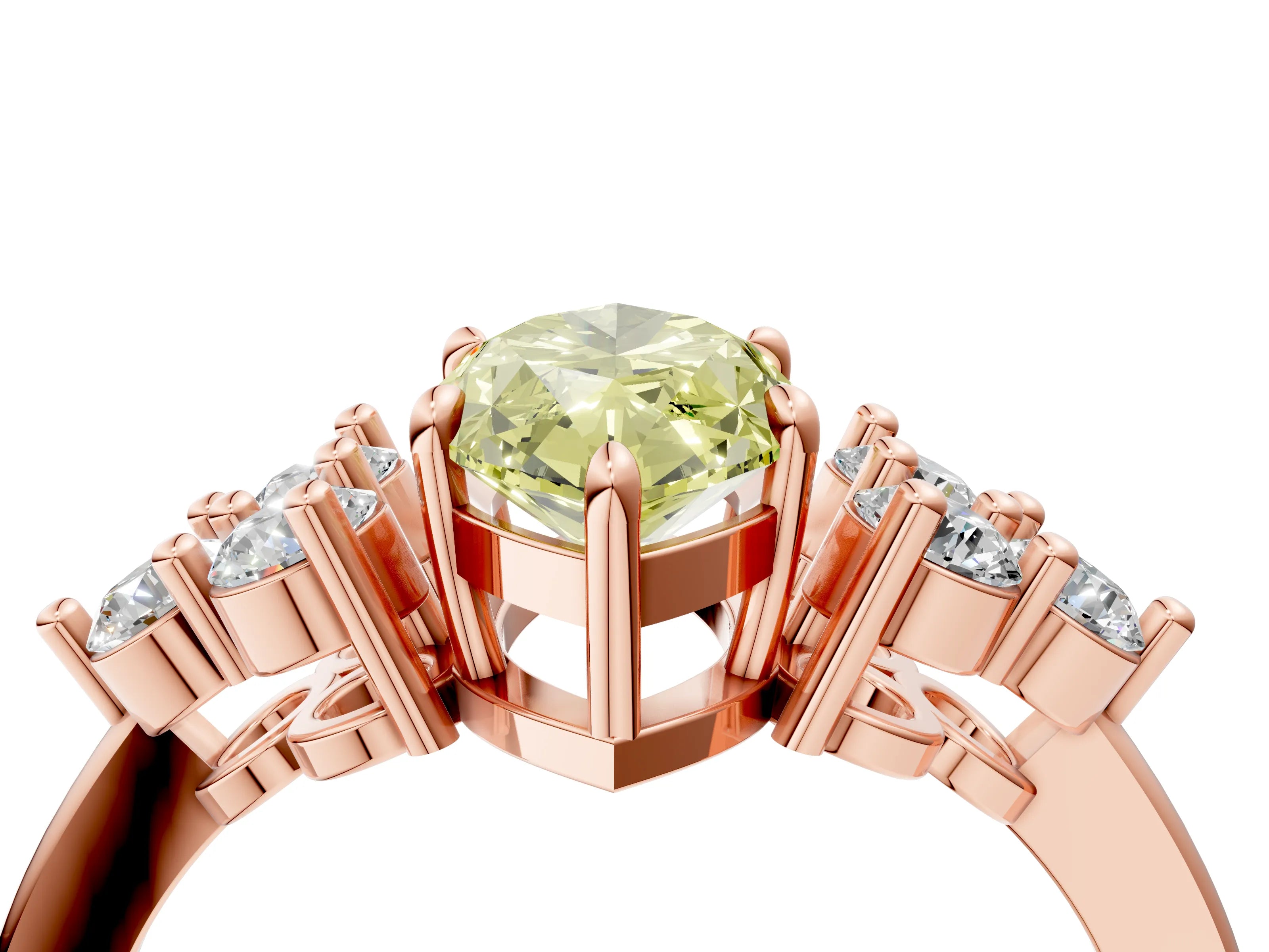Rose gold Fancy Yellow Marquise Cut Brilliant Diamond Cluster Accent Solitaire Ring with Prong Setting_4