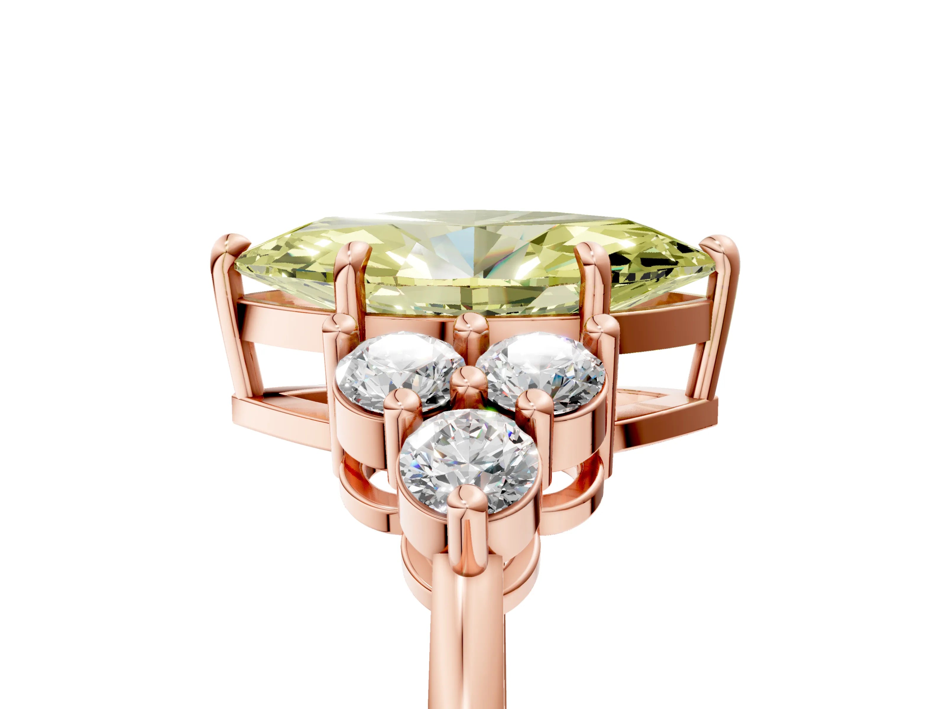 Rose gold Fancy Yellow Marquise Cut Brilliant Diamond Cluster Accent Solitaire Ring with Prong Setting_5