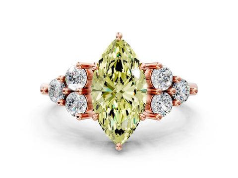 Rose gold Fancy Yellow Marquise Cut Brilliant Diamond Cluster Accent Solitaire Ring with Prong Setting