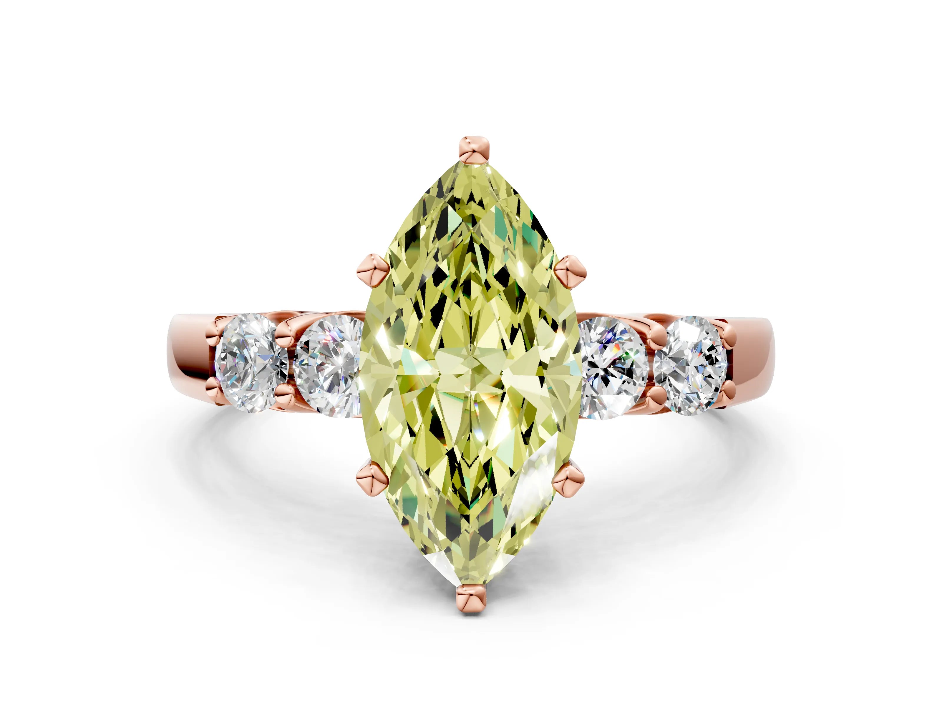Rose gold Fancy Yellow Marquise Cut Brilliant Diamond Five-Stone Engagement Ring with Prong Setting on a Classic Band_3