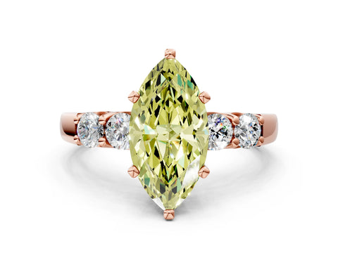 Rose gold Fancy Yellow Marquise Cut Brilliant Diamond Five-Stone Engagement Ring with Prong Setting on a Classic Band_3