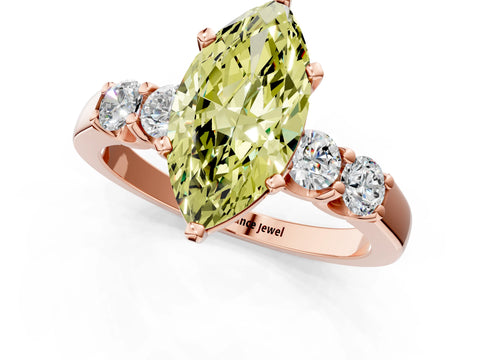 Rose gold Fancy Yellow Marquise Cut Brilliant Diamond Five-Stone Engagement Ring with Prong Setting on a Classic Band_4