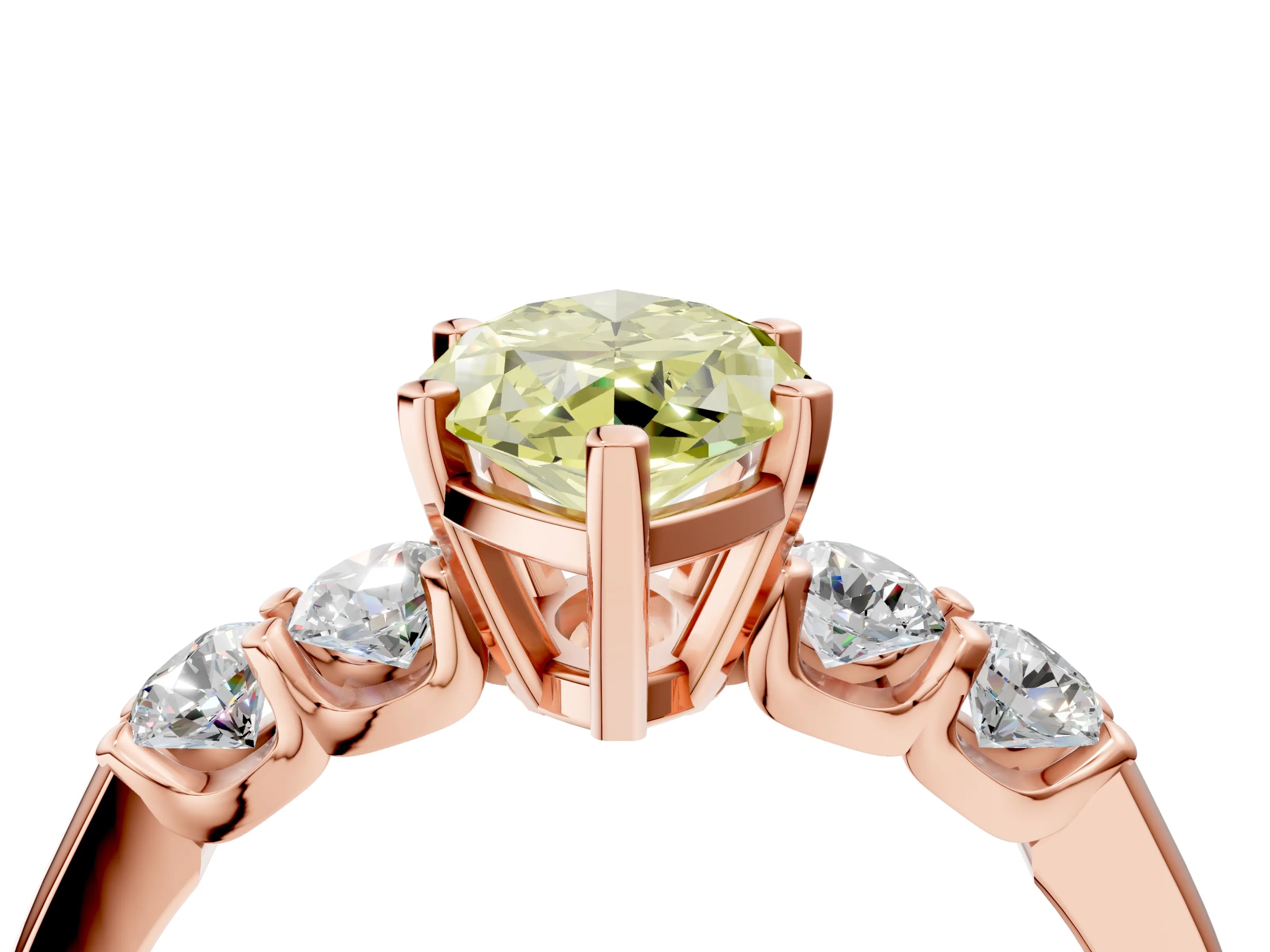 Rose gold Fancy Yellow Marquise Cut Brilliant Diamond Five-Stone Engagement Ring with Prong Setting on a Classic Band_7