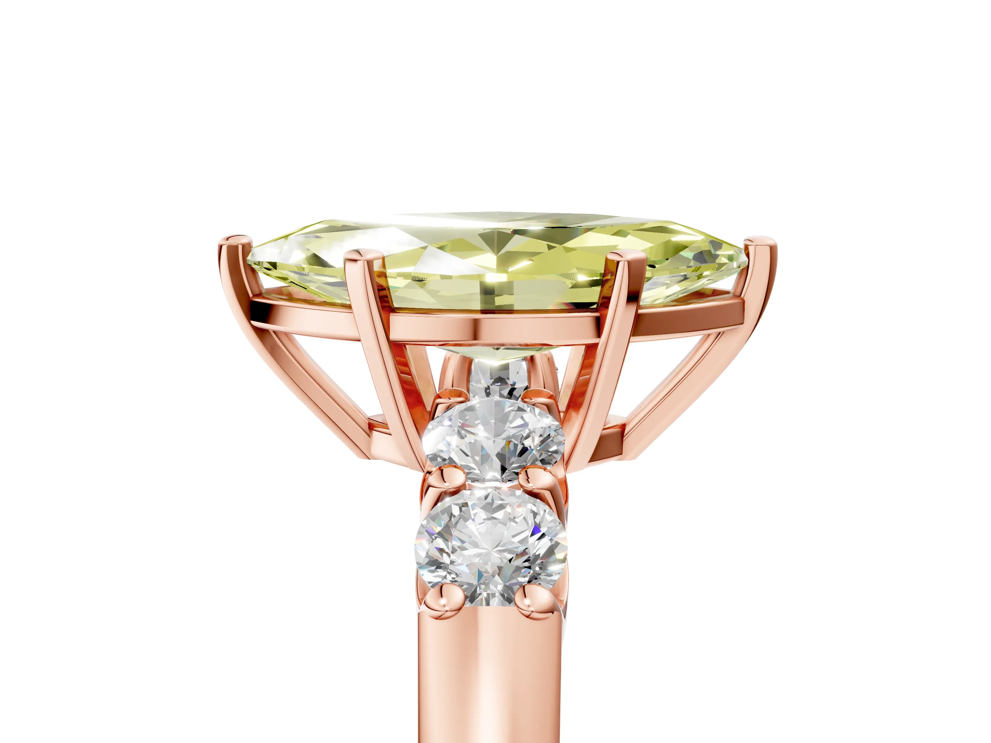 Rose gold Fancy Yellow Marquise Cut Brilliant Diamond Five-Stone Engagement Ring with Prong Setting on a Classic Band_8