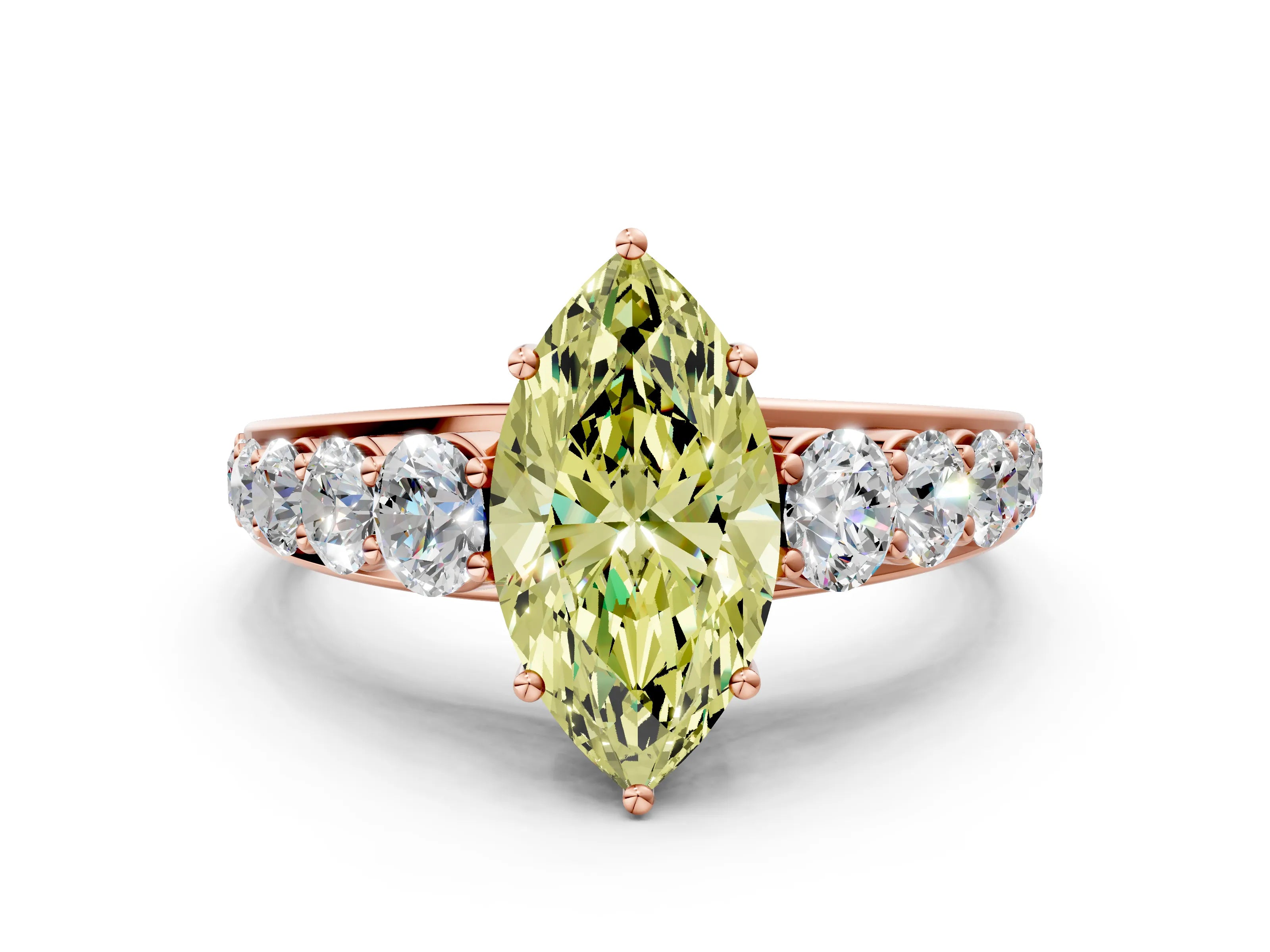Rose gold Fancy Yellow Marquise Cut Brilliant Diamond Pavé Band with Six-Prong Setting