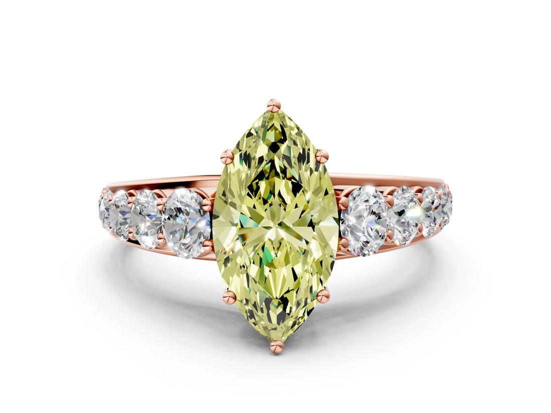 Rose gold Fancy Yellow Marquise Cut Brilliant Diamond Pavé Band with Six-Prong Setting