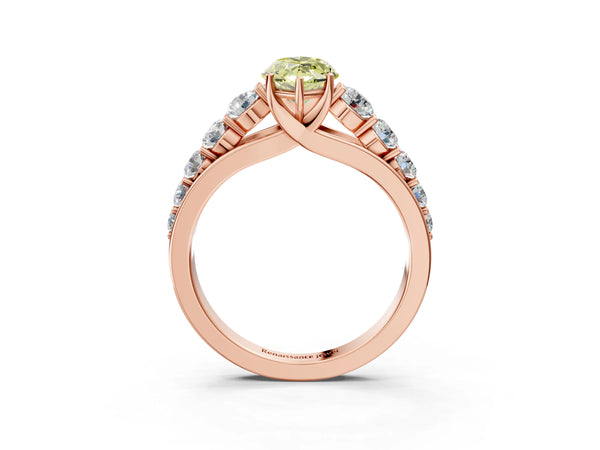 Rose gold Fancy Yellow Marquise Cut Brilliant Diamond Pavé Band with Six-Prong Setting