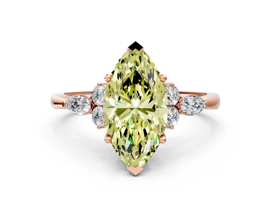 Rose gold Fancy Yellow Marquise Cut Brilliant Diamond Solitaire Ring with Pear Side Stones and Four-Prong Setting_3