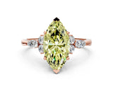 Rose gold Fancy Yellow Marquise Cut Brilliant Diamond Solitaire Ring with Pear Side Stones and Four-Prong Setting_3