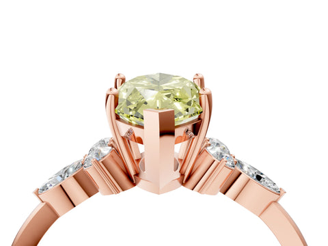 Rose gold Fancy Yellow Marquise Cut Brilliant Diamond Solitaire Ring with Pear Side Stones and Four-Prong Setting_7