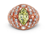 Rose gold Fancy Yellow Marquise Cut Brilliant Halo Pave Diamond Milgrain Ring
