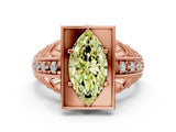 Rose gold Fancy Yellow Marquise Cut Brilliant Milgrain Filigree Diamond Ring with Square Prong Setting_12