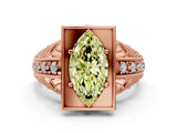Rose gold Fancy Yellow Marquise Cut Brilliant Milgrain Filigree Diamond Ring with Square Prong Setting_18