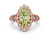 Rose gold Fancy Yellow Marquise Cut Brilliant Milgrain Pave Heart Band Solitaire Ring