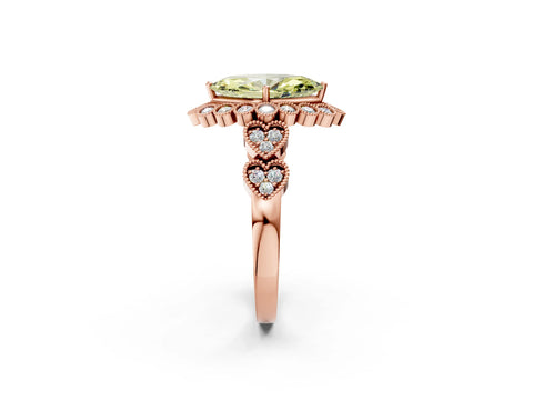 Rose gold Fancy Yellow Marquise Cut Brilliant Milgrain Pave Heart Band Solitaire Ring_2