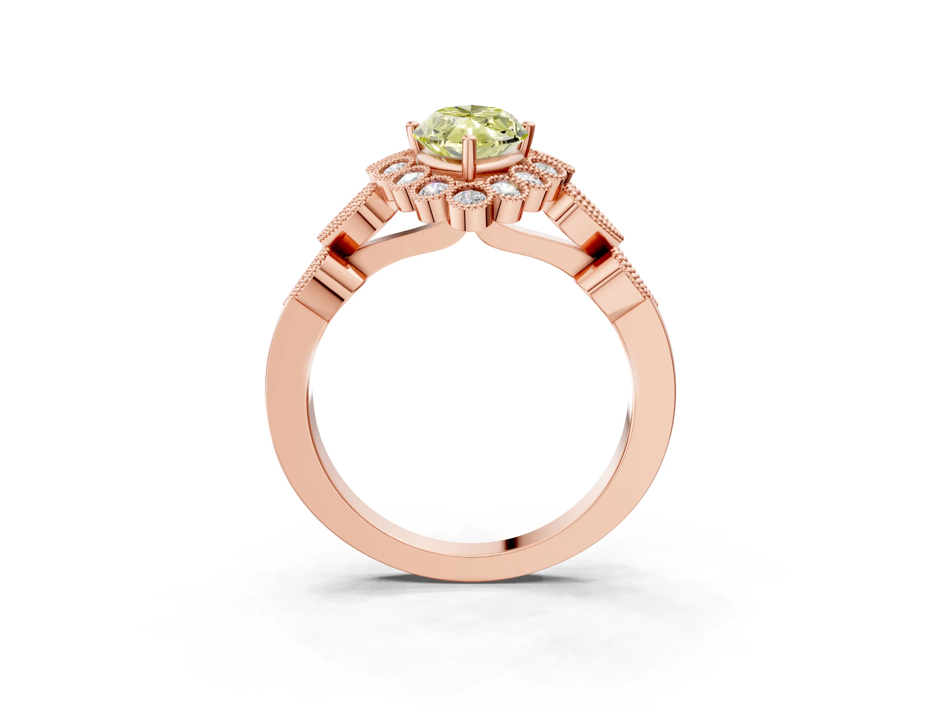 Rose gold Fancy Yellow Marquise Cut Brilliant Milgrain Pave Heart Band Solitaire Ring_3