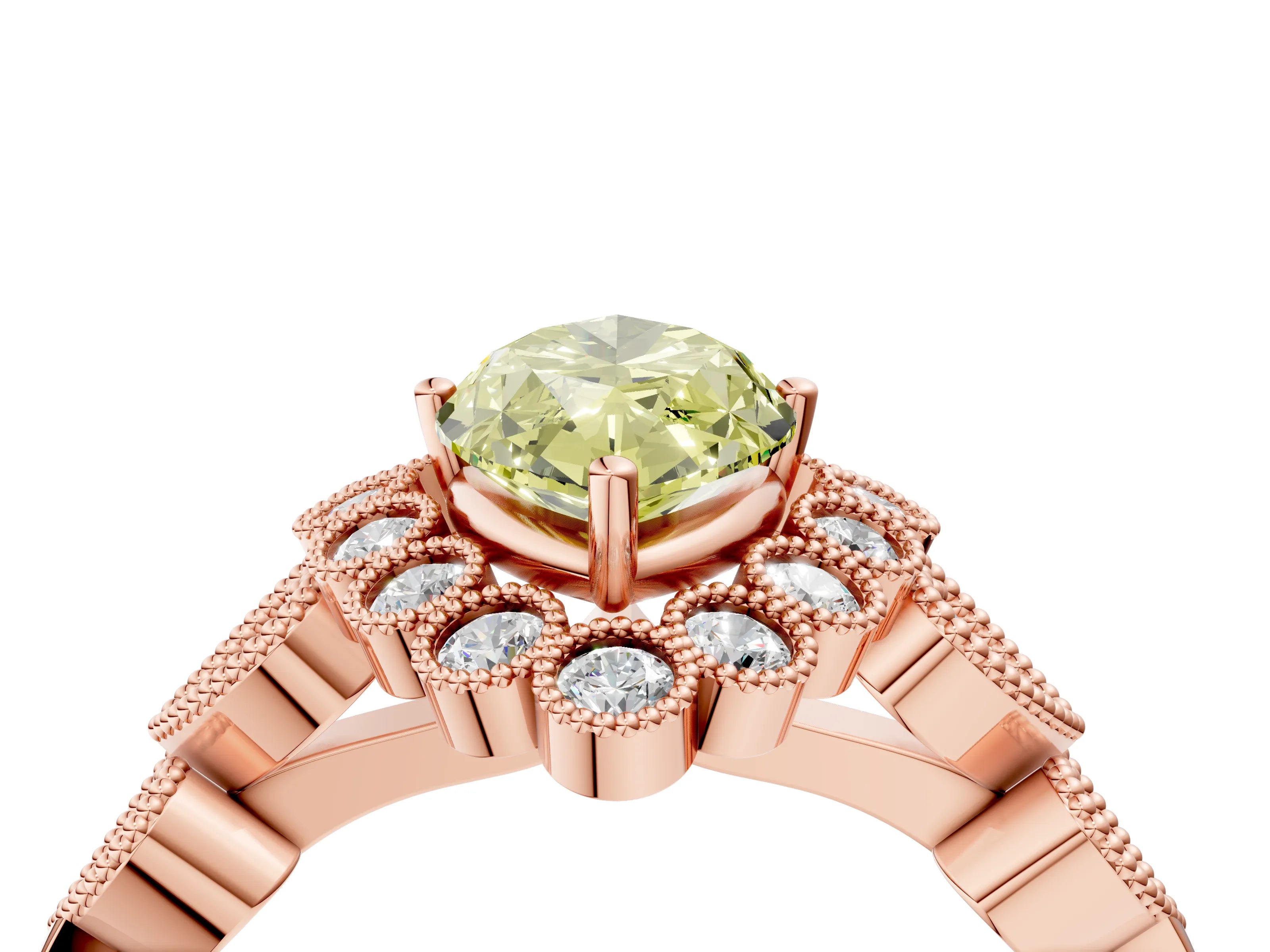 Rose gold Fancy Yellow Marquise Cut Brilliant Milgrain Pave Heart Band Solitaire Ring_4