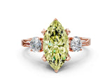 Rose gold Fancy Yellow Marquise Cut Brilliant Three-Stone Diamond Ring with Pavé Band and Four-Prong Setting_3