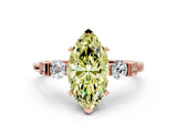 Rose gold Fancy Yellow Marquise Cut Brilliant Three-Stone Pave Band with Four-Prong Setting