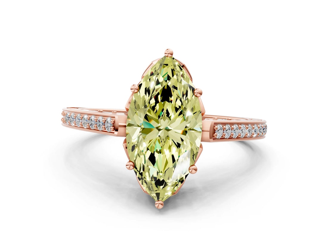 Rose gold Fancy Yellow Marquise  Cut Cathedral Pave Diamond Engagement Ring with Six-Prong Setting_32