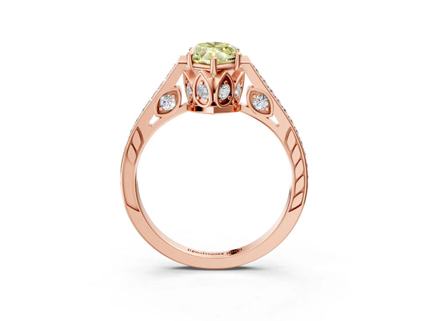 Rose Gold Marquise Cathedral Engagement Ring Setting for Fancy Yellow Center with Pave Shoulders