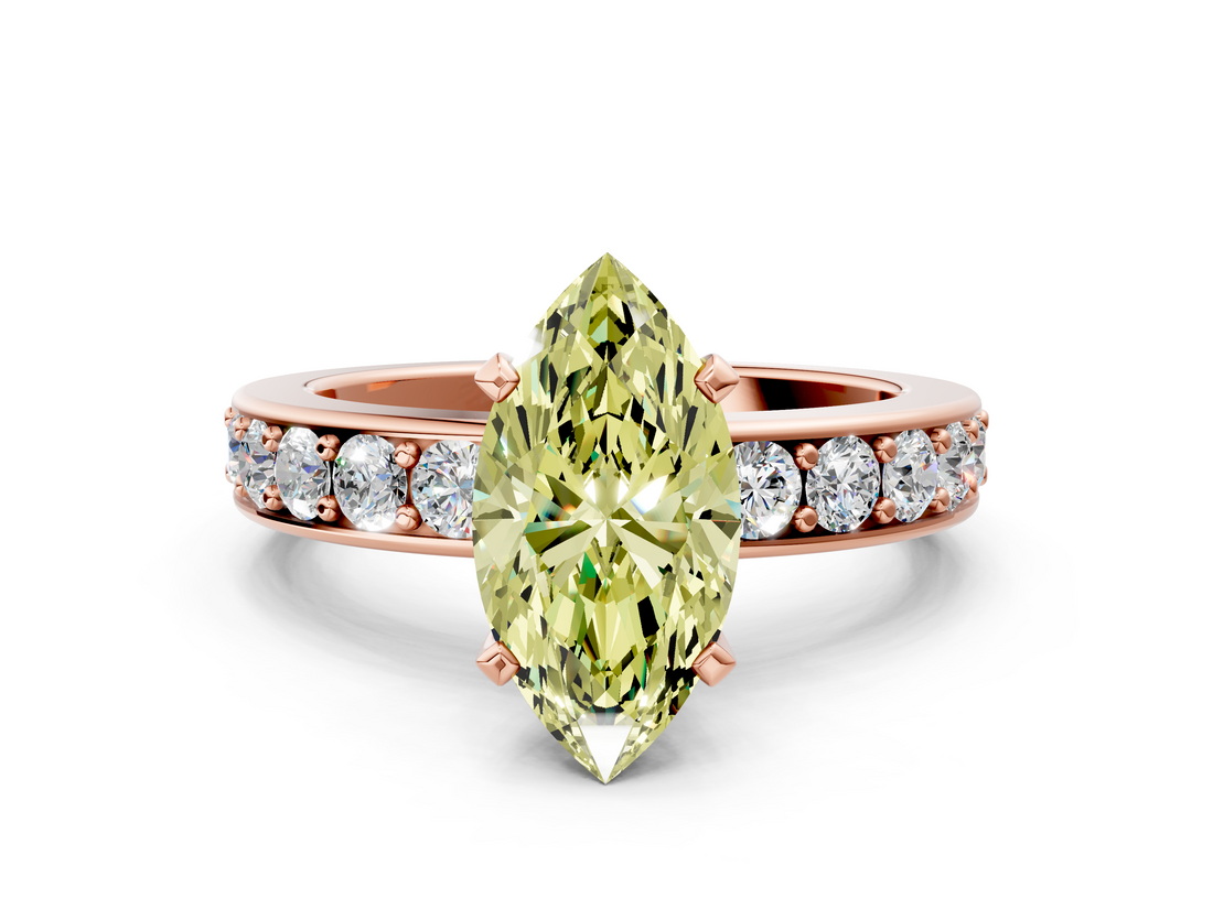 Rose gold Fancy Yellow Marquise  Cut Channel Set Diamond Engagement Ring with Four-Prong Setting